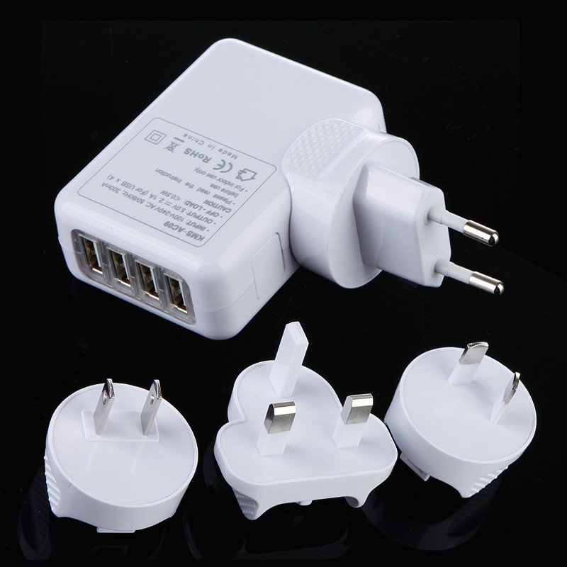 4 Port USB AC Adapter US/EU/UK/AU Plug Wall Charger