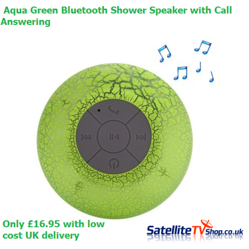 Bluetooth Shower Speaker - Aqua Green - Hands-free Call / 400mAh Lithium-ion Battery / Lamp Colour Change