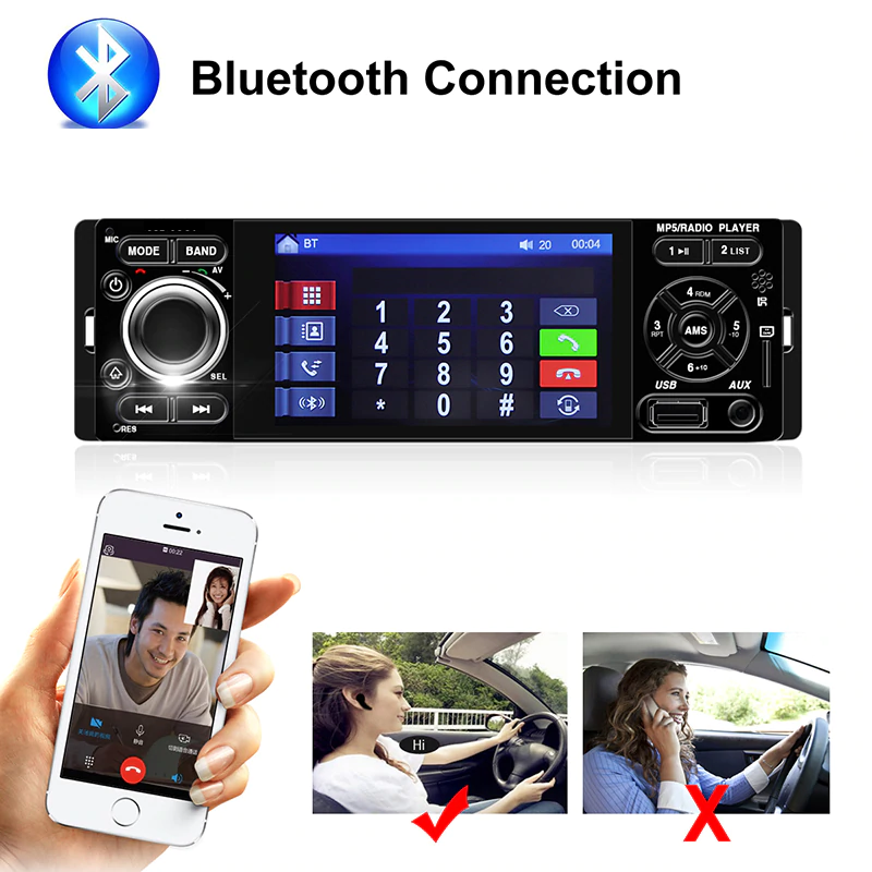 Car FM Stereo Bluetooth Radio 1 Din + Rear Camera