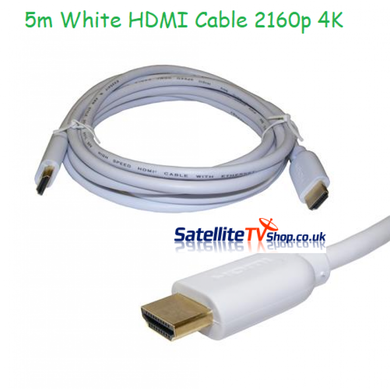 5m White HDMI Cable 3D Gold Plated V2.0  2160p (4K)